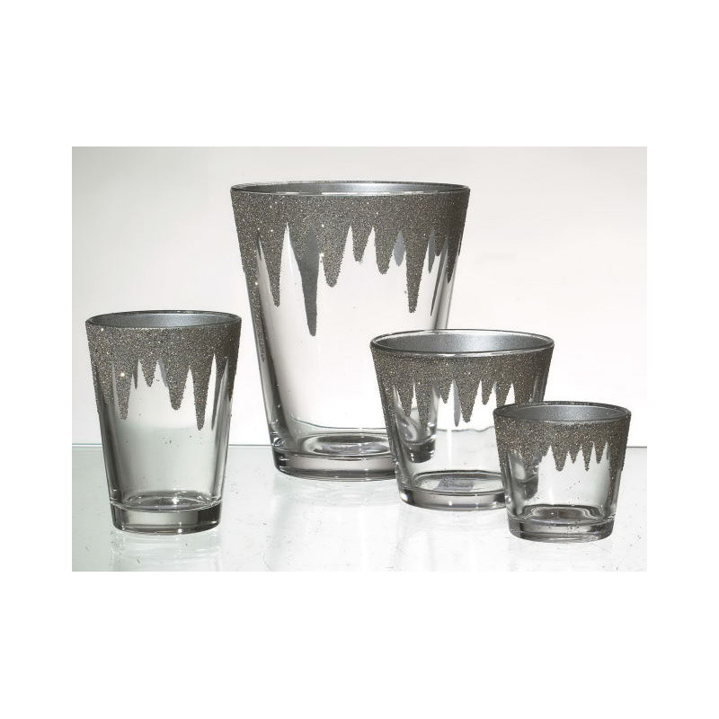 csillogó mintás üveg váza szürke-színtelen 17cm