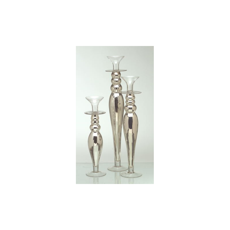 üveg mécsestartó ezüst 40cm