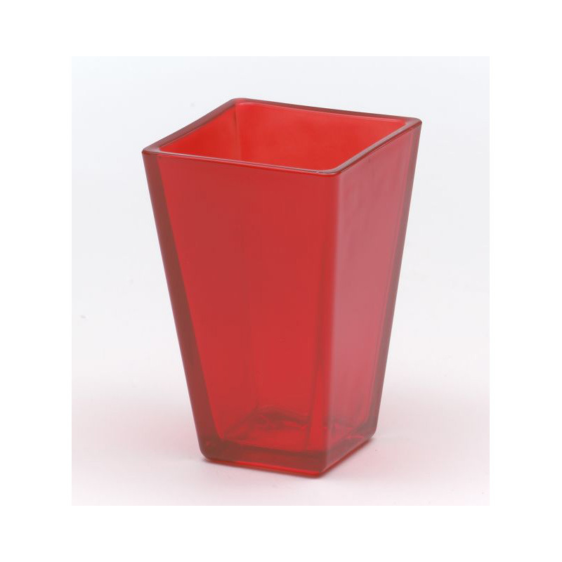 szögletes üveg váza piros 11x11x17cm