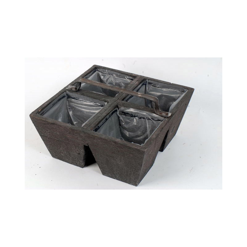 szögletes fa négyes kaspó barna 21,5x21,5x10cm