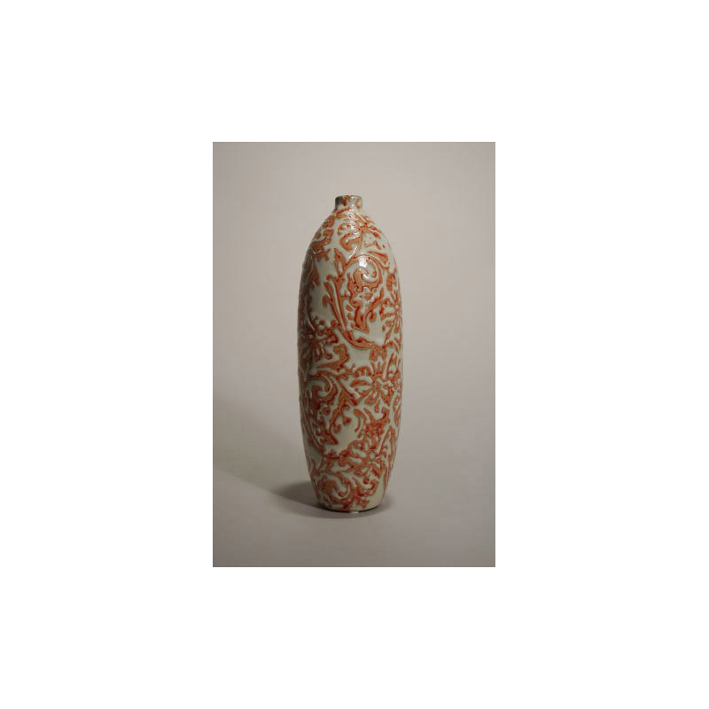 virágmintás kerámia váza fehér-narancs 10x31cm