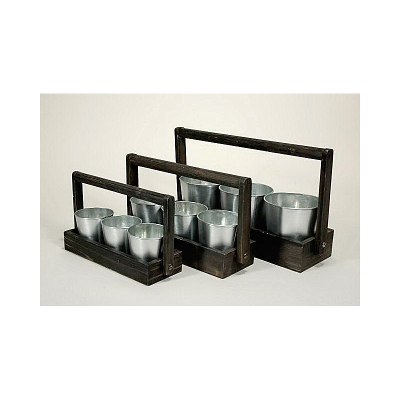 fa láda három cink kaspóval barna 17x17x15,5cm