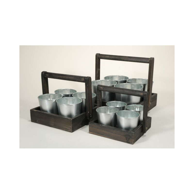 fa láda négy cink kaspóval barna 25x25x24cm