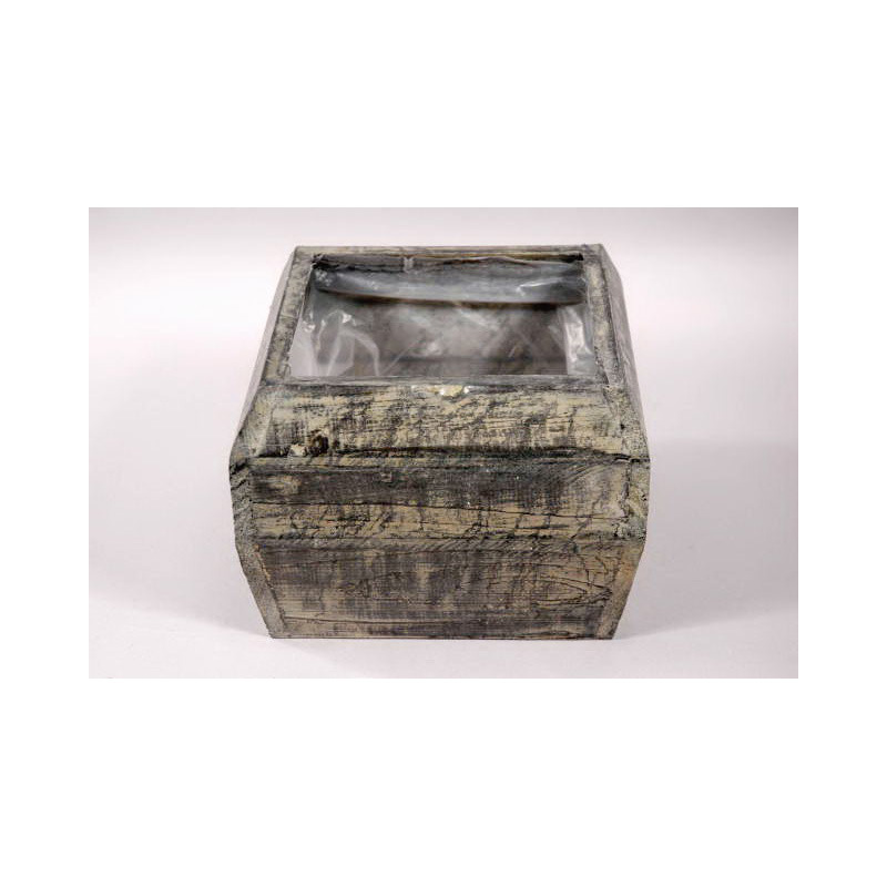 szögletes fa kaspó antikolt barna 19x19x13cm