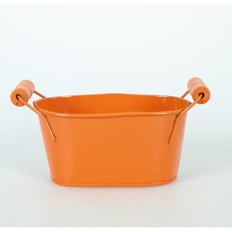 ovális cink tál két fa füllel narancs 16x9x8,5cm