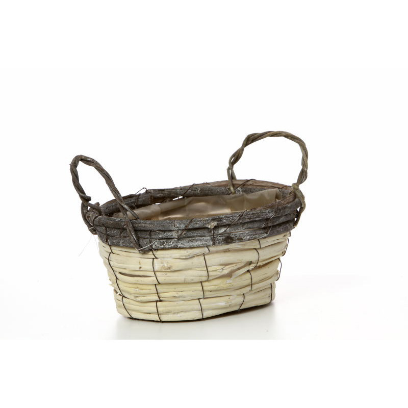 hasított ovális vessző kosár antik szürke-natúr 18x18x10cm