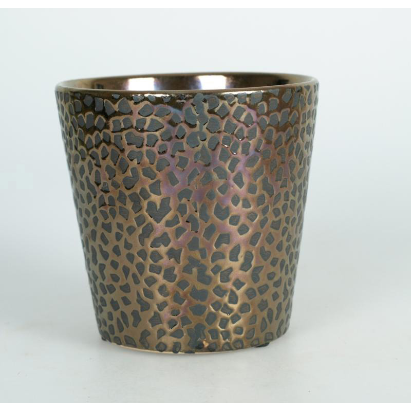 leopápárdmintás kerámia kaspó bronz 13x13cm