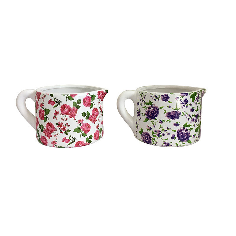 vir&aacute;gmint&aacute;s ker&aacute;mia kancs&oacute; lila-pink-feh&eacute;r 14x10,6cm