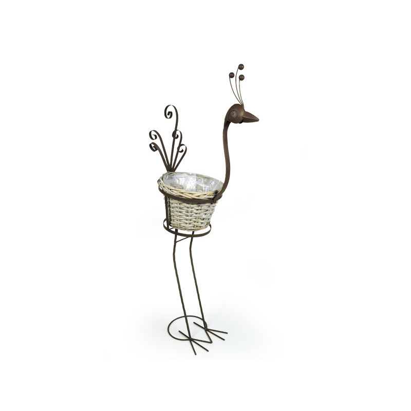 hasított vessző kaspó páva állványon szürke-barna 46x22x90cm