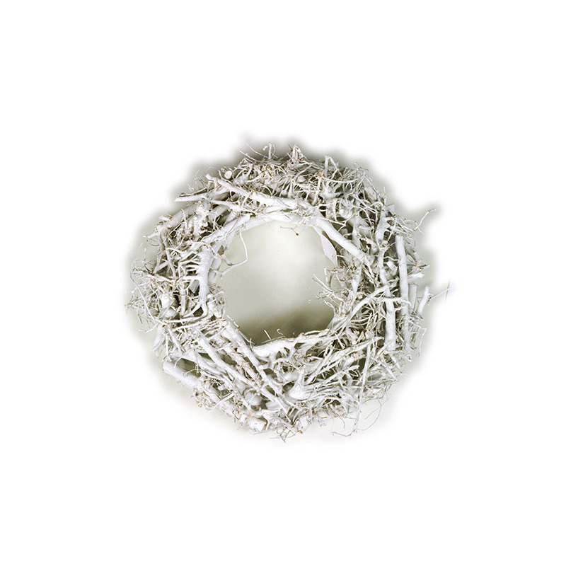 aprított fa koszorú vesszővel fehér 40x9cm