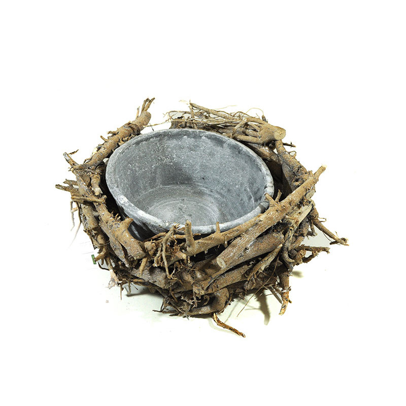 apr&iacute;tott fa koszor&uacute; kő t&aacute;llal sz&uuml;rke 30x13cm