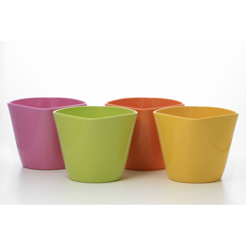szögletes kerámia kaspó új nyári mix 13cm mandarin-fűzöld-sárga-világos rózsaszín