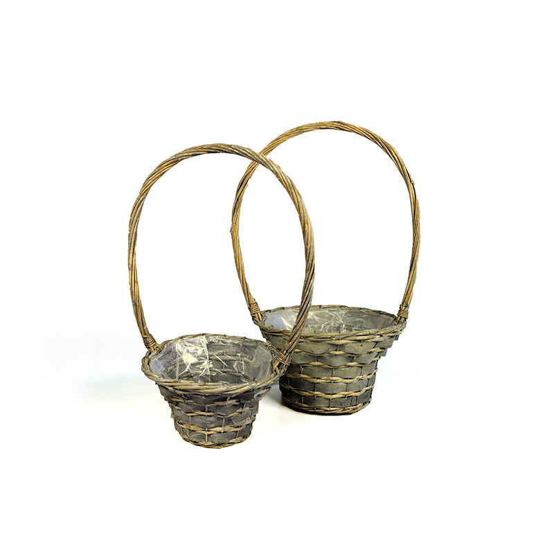 has&iacute;tott-fa &eacute;s vessző f&uuml;les kos&aacute;r szett sz&uuml;rke 30x18/58cm S/2