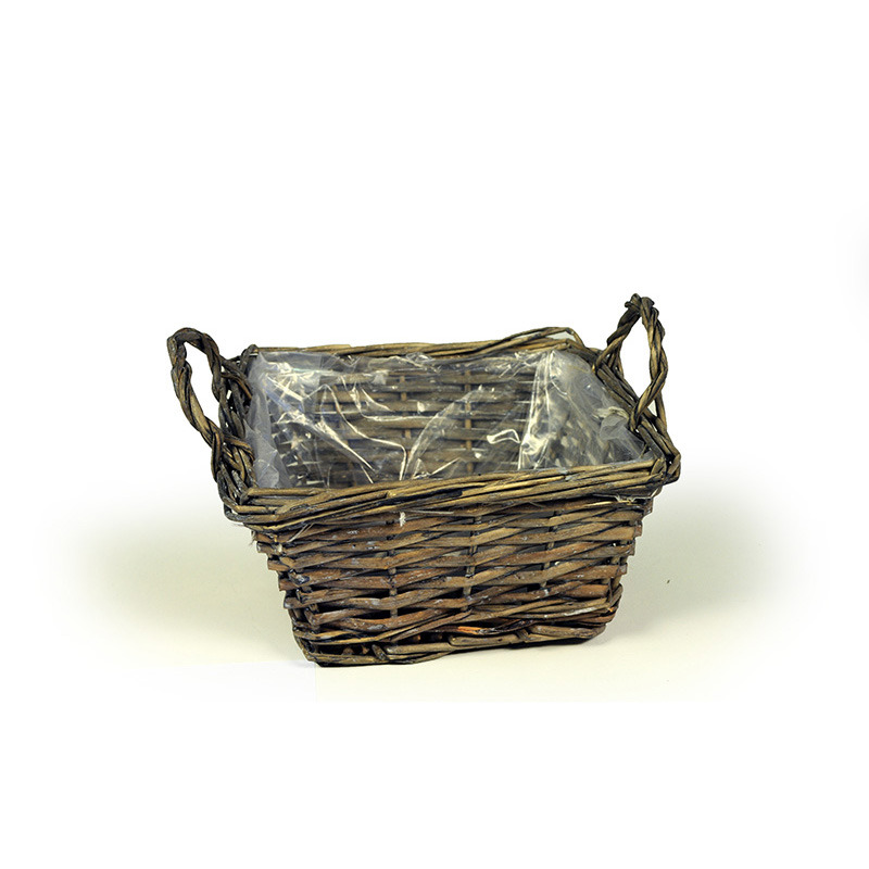 szögletes hasított vesző tál két füllel antikolt barna 20x20x9/14cm