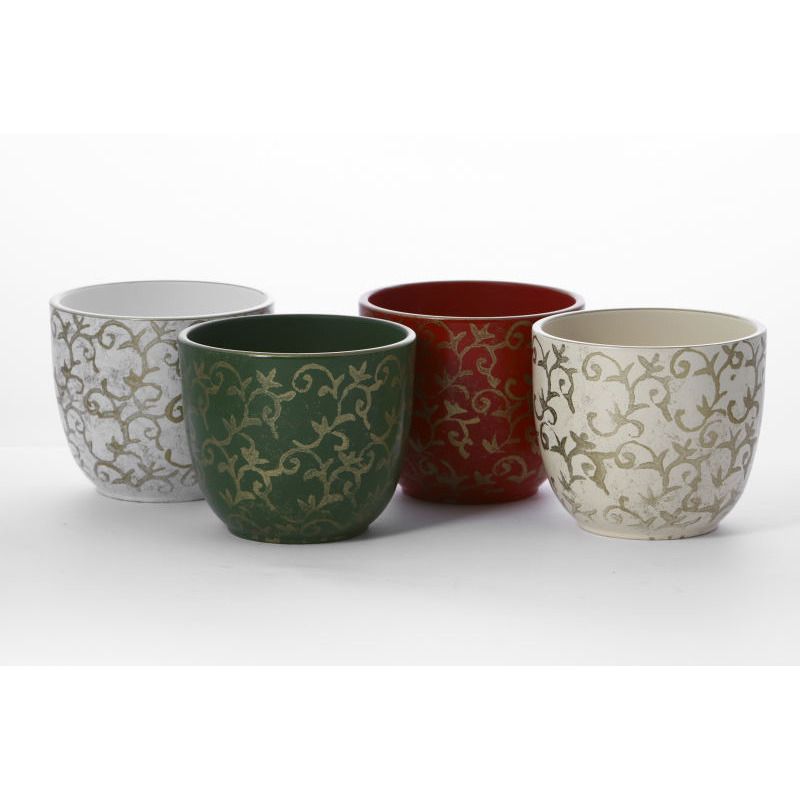 Lucca kerámia kaspó karácsonyi mix 13,5cm arany-krém/zöld/piros/fehér