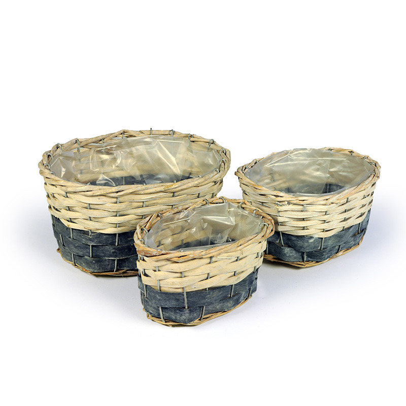 ovális hasított fa tál szett szürke-natúr 24x18x13cm S/3