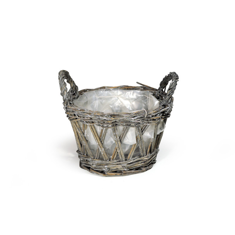 hasított vessző kaspó két füllel szürke 17,5x15/19cm