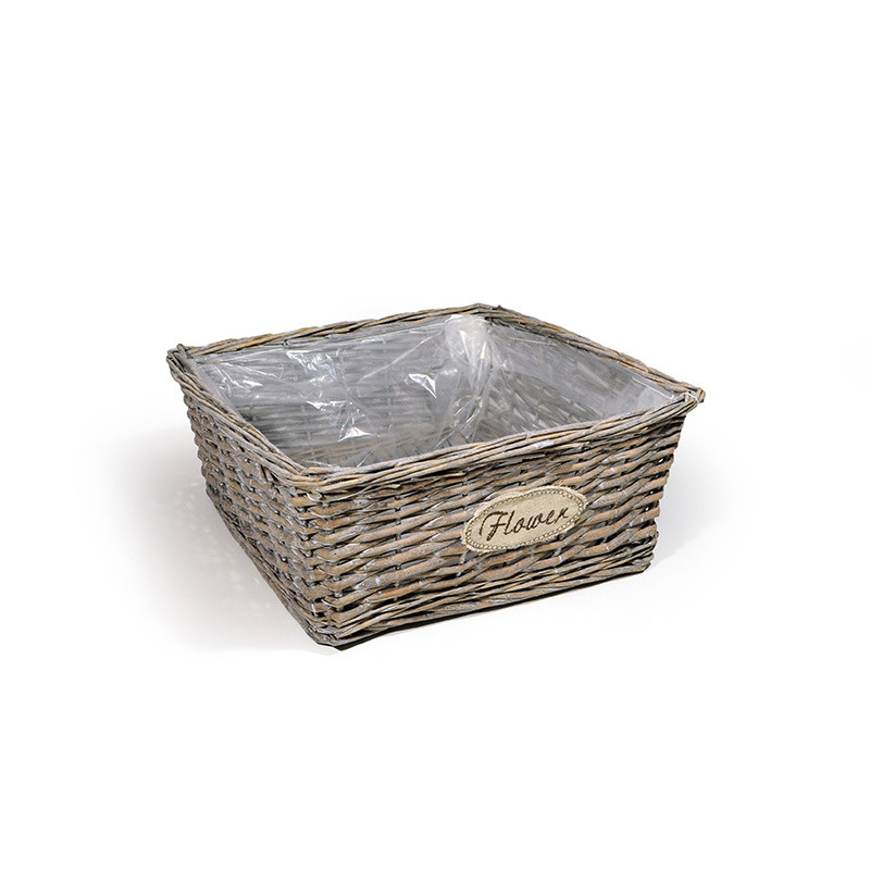 sz&ouml;gletes has&iacute;tott vessző t&aacute;l flower felirattal sz&uuml;rke 33x33x13cm