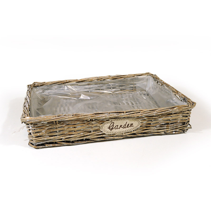 szögletes hasított vessző tál garden falirattal szürke 39x27x7cm