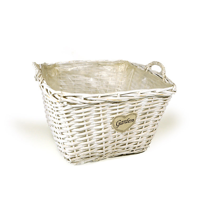 szögletes hasított vessző maga sított tál két füllel garden felirattal fehér 40x40x26/29cm