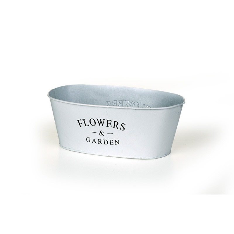 ovális feliratos cink tál matt fehér 20,5x12,5x9cm