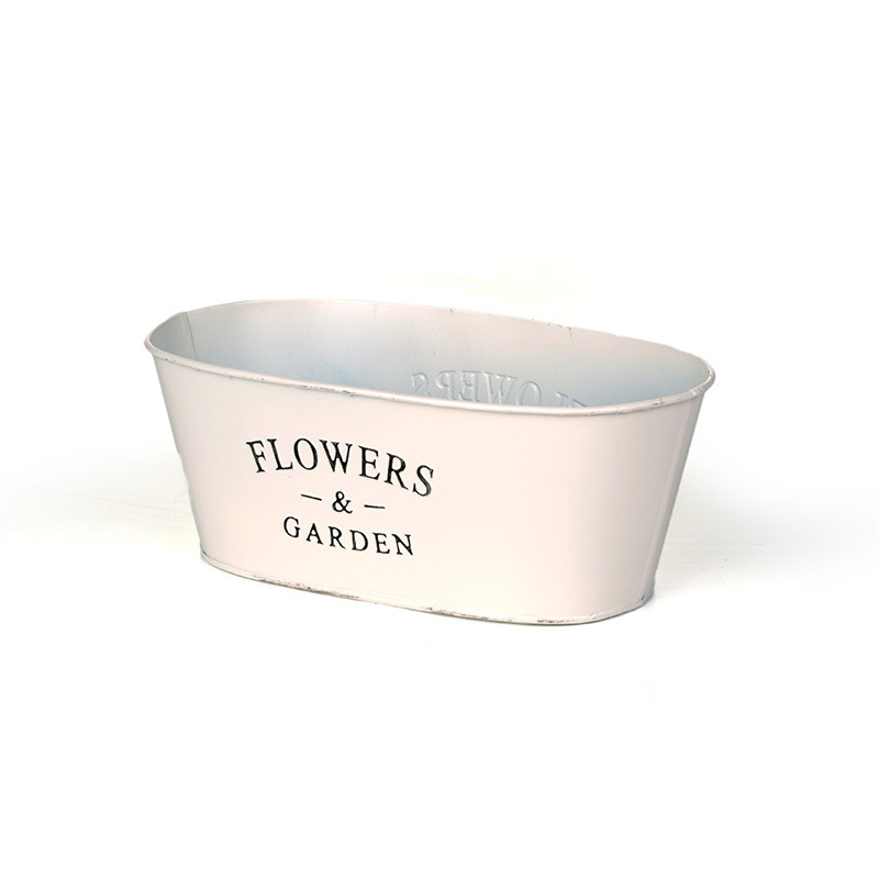 ovális feliratos cink tál matt krém 26x15x10cm