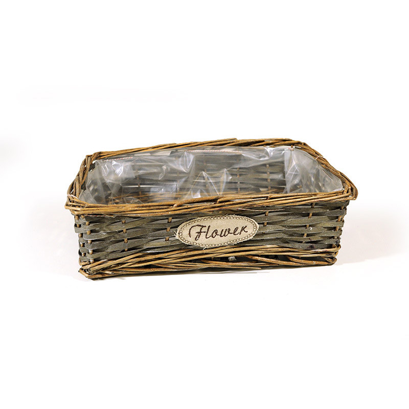 sz&ouml;gletes has&iacute;tott fa &eacute;s vessző t&aacute;l flower felirattal sz&uuml;rke 36x25x 10,5cm