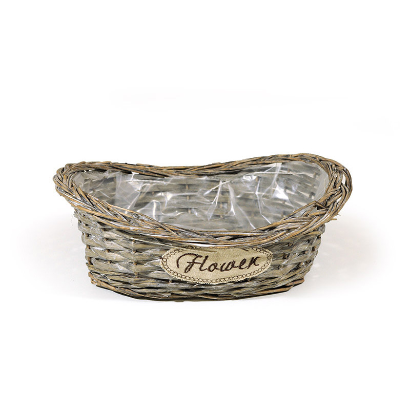 &iacute;velt tetejű ov&aacute;lis has&iacute;tott vessző t&aacute;l flower felirattal sz&uuml;rke 27x2x8/11cm