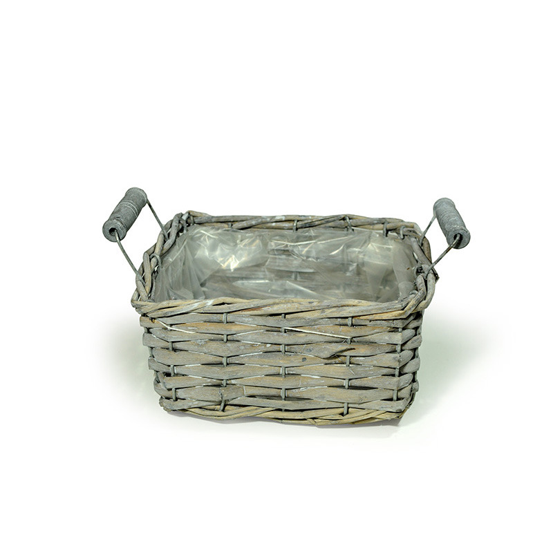 szögletes hasított vessző tál két fa füllel szürke 17x17x9/12cm