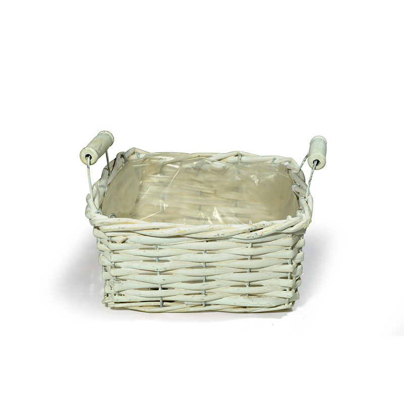 szögletes hasított vessző tál két fa füllel fehér 17x17x9/12cm