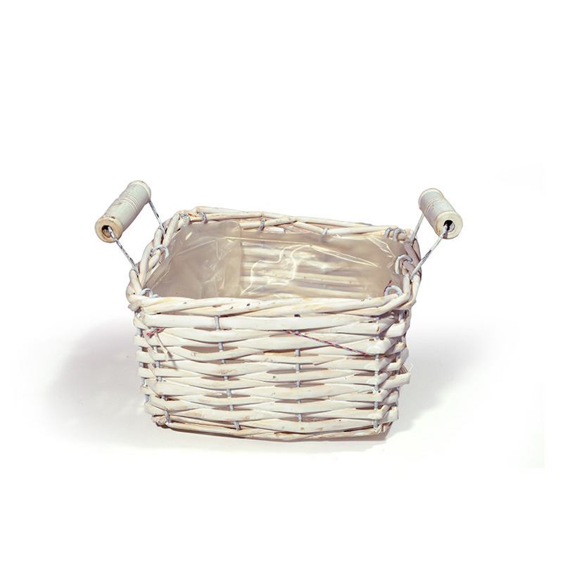 szögletes hasított vessző tál két fa füllel fehér 15x15x9/12cm