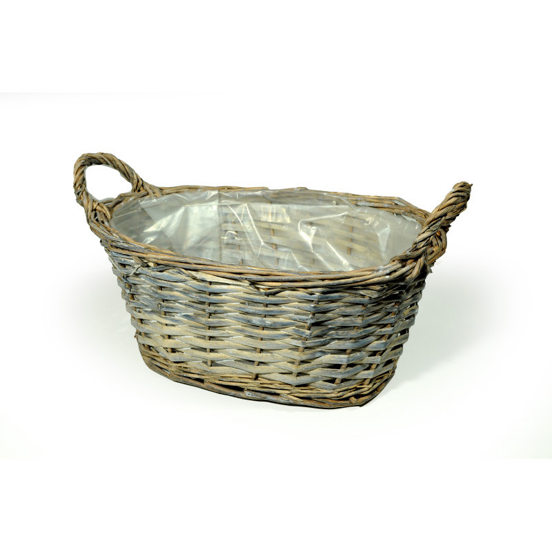 ovális hasított vessző tál két fülel szürke 28x18x12/16cm