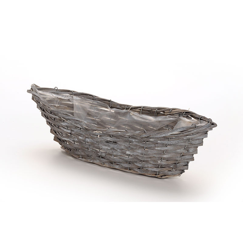 ívelt tetejű hasított fa csónak szürke 42x14x10/13cm