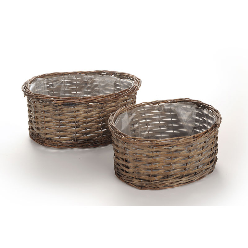 ovális hasított vessző tál szett szürke 33x28x16cm S/2