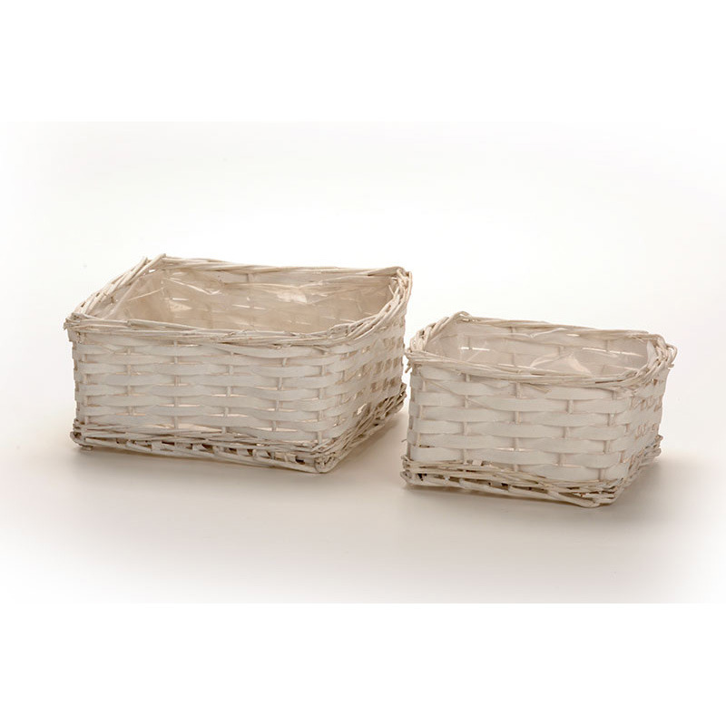 szögletes hasított fa tál szett fehér 25x25x11cm S/2