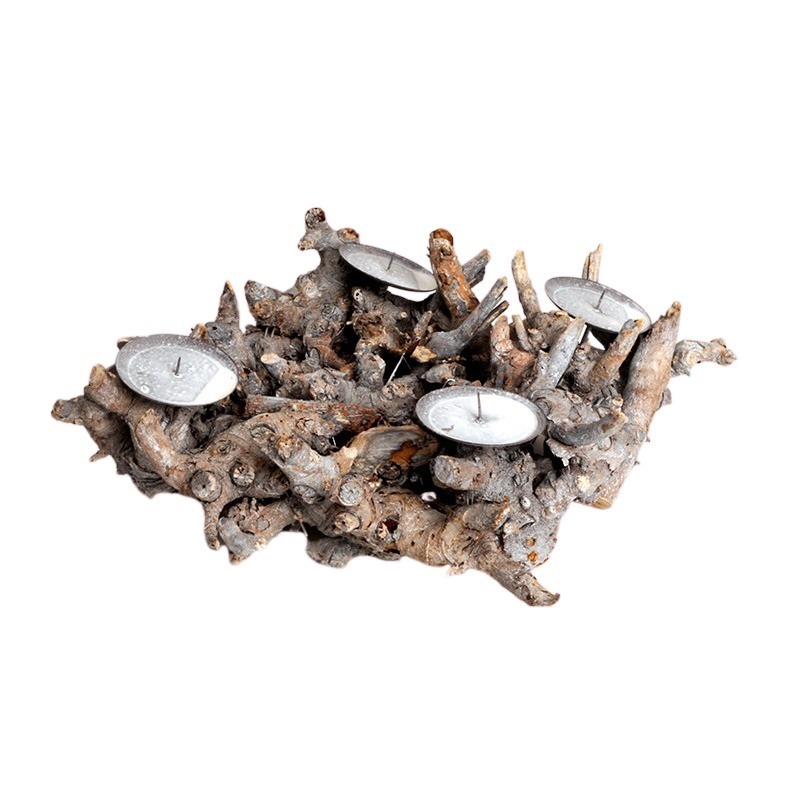 szögletes aprított fa mécsestartó szürke 33x33x12cm