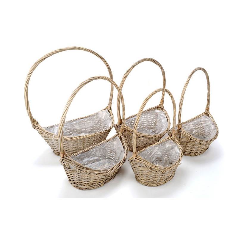 csónak alakú hasított vessző füles kosár szett szürke 56x37x21/62cm S