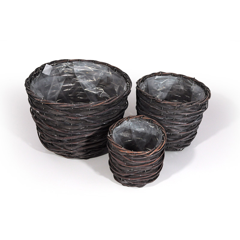 hasított fa és -vessző hengerkaspó szett antikolt barna 31x24cm S/3