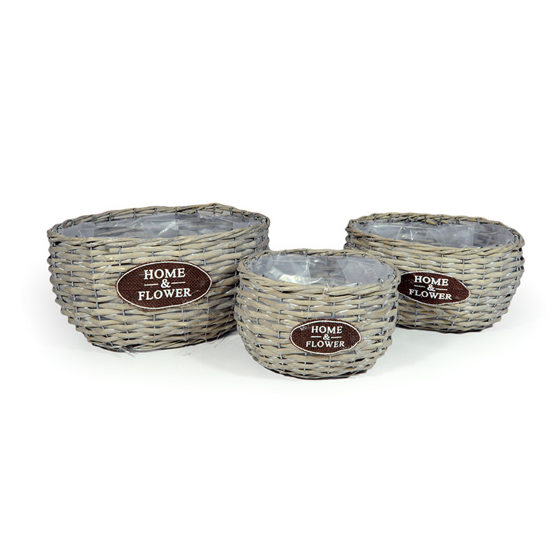 ov&aacute;lis has&iacute;tott vessző t&aacute;l szett home&flower felirattal sz&uuml;rke 31x 24x18cm S/3