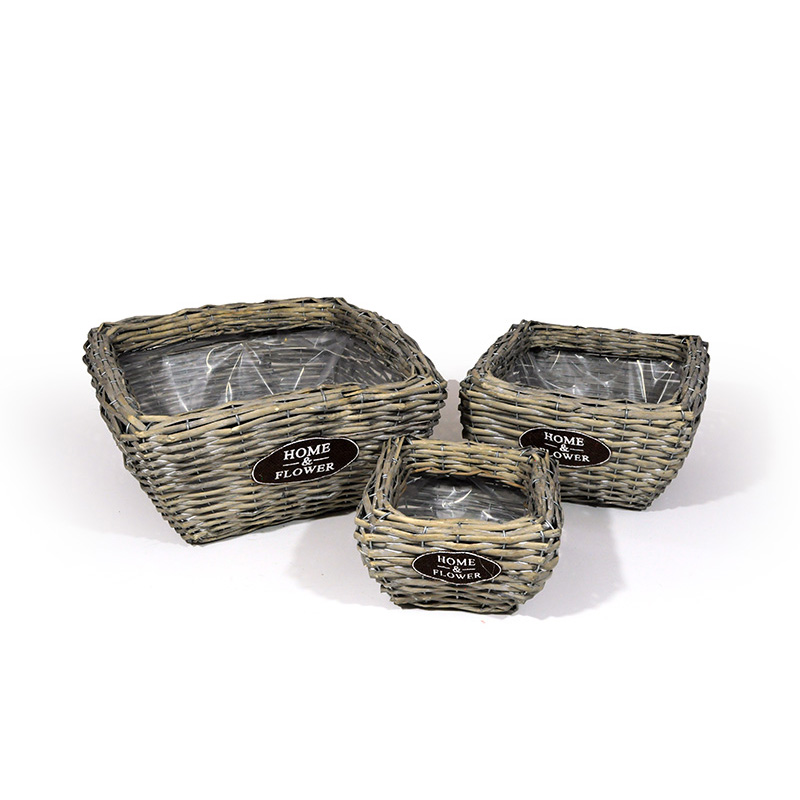 sz&ouml;gletes has&iacute;tott vessző t&aacute;l szett home&flower felirattal sz&uuml;rke 36x 36x18cm S/3