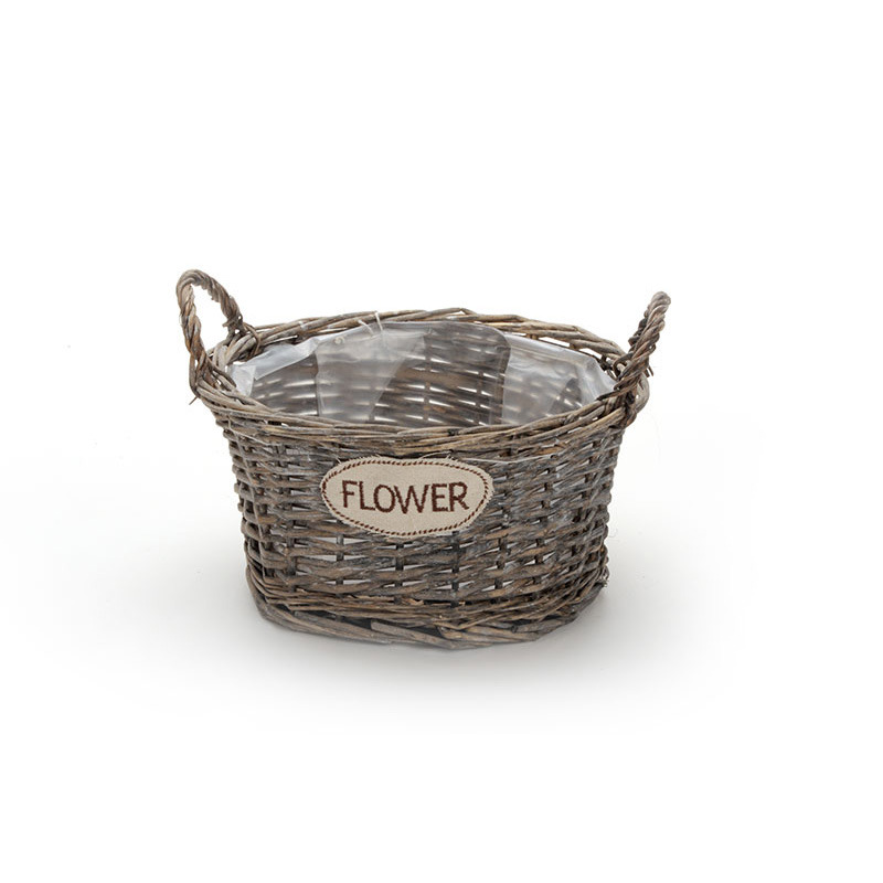 has&iacute;tott vessző t&aacute;l k&eacute;t f&uuml;llel flower felirattal sz&uuml;rke 25x13/18cm