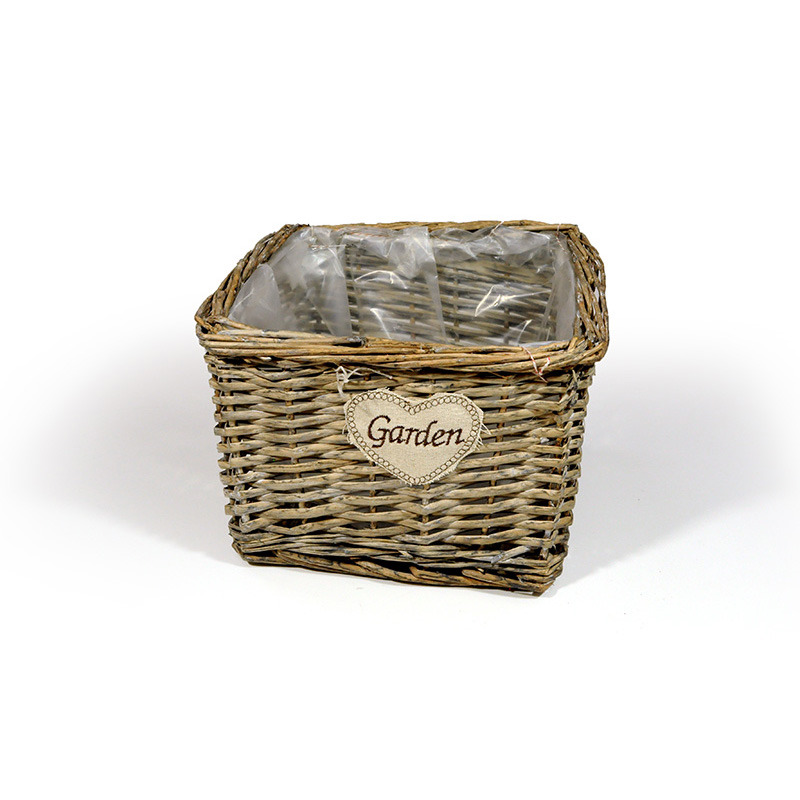 szögletes magasított hasított vessző tál garden felirattal szürke 25x25x18cm