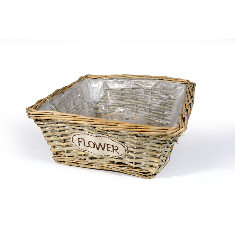 szögletes hasított vessző tál flower felirattal szürke 26x26x12cm