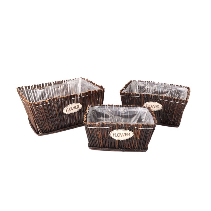 szögletes  vastag vessző láda szett sötétbarna 39x 30x18cm S/3