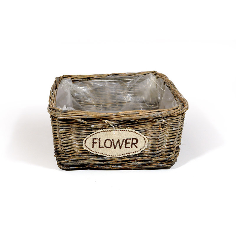 szögletes vessző tál flower felirattal szürke 20x20x10cm