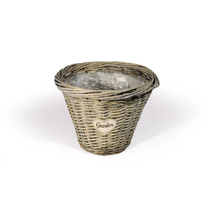 hasított vessző kaspó garden felirattal szürke 28x25cm