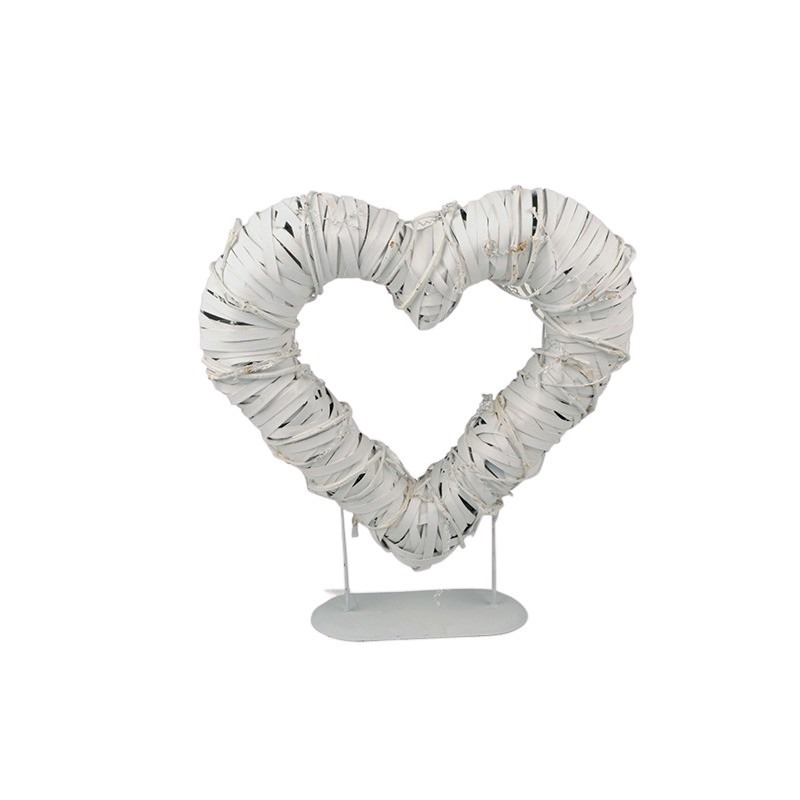 hasított fa szív állványon fehér 40x10x45cm