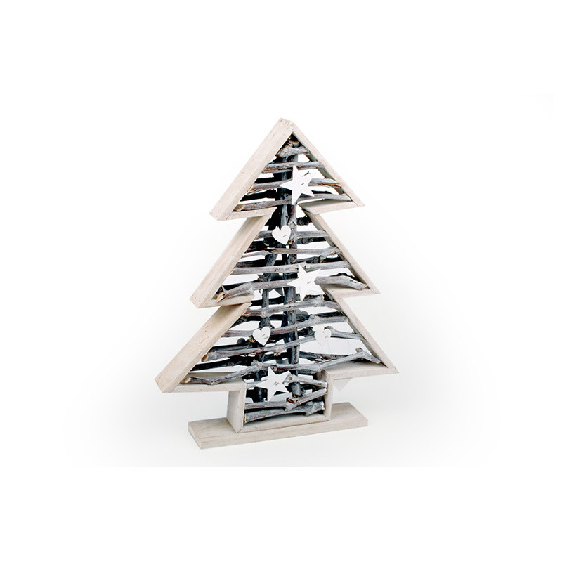 fa és vessző fenyőfa szívvel csillaggal natúr-szürke 35x7x43cm