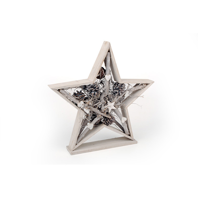 dekorációs csillag tobozzal szívvel natúr-szürke 43x7x42cm