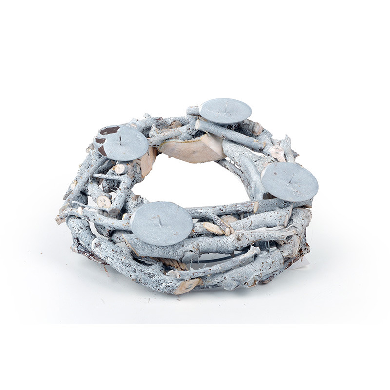 aprított fa koszorú 4 gyertyatüskével szürke 35x8cm